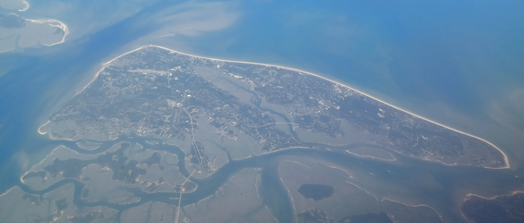 Hilton Head Island and the surrounding waterways seen from above.